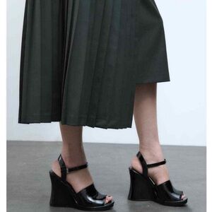 Zara Glossy Black Wedge Sandals